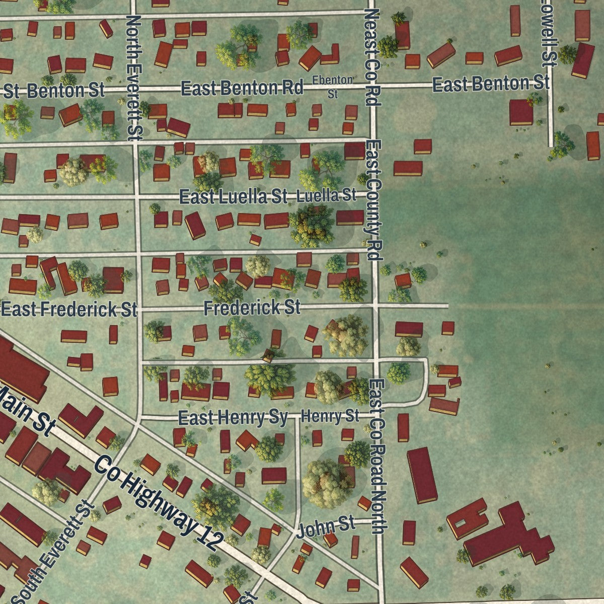 Close-up of the map of Le Roy, Minnesota print showing street and building detail