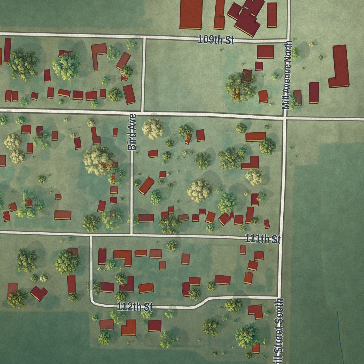 Close-up of the map of Leota, Minnesota print showing street and building detail