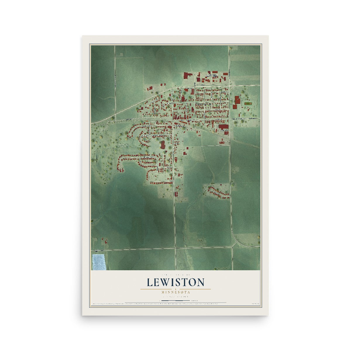 Map of Lewiston, Minnesota, 12 x 18 inch unframed archival matte print