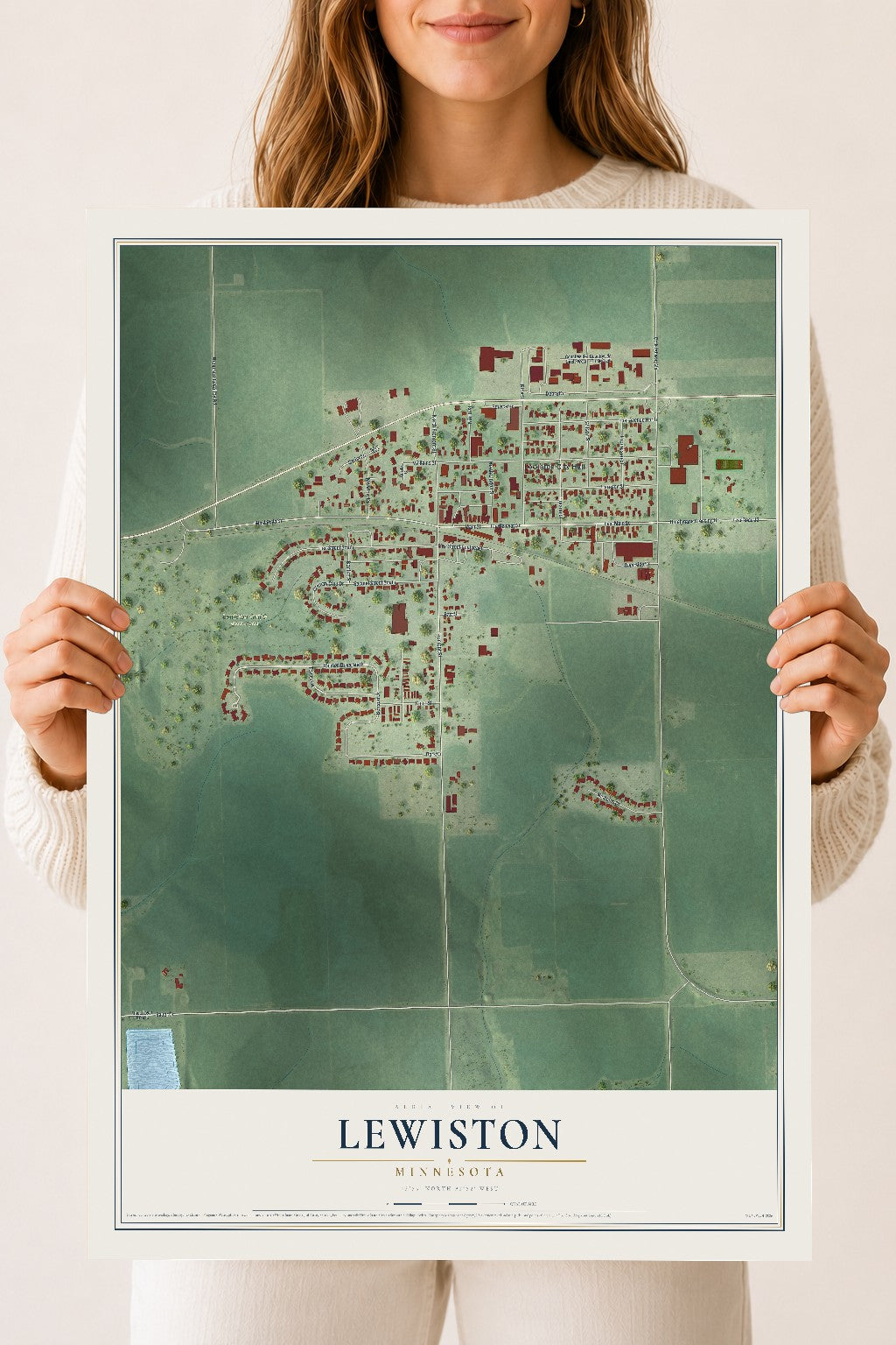 Map of Lewiston, Minnesota, 18 x 24 inch unframed archival matte print