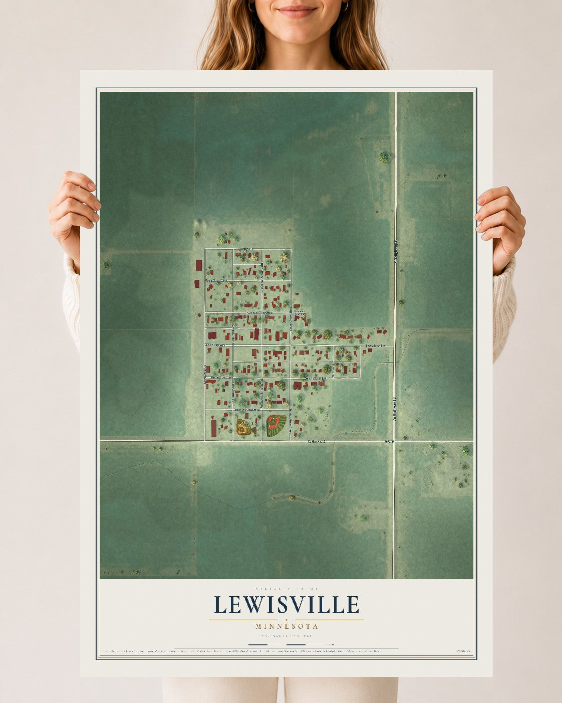 Map of Lewisville, Minnesota, 24 x 36 inch unframed archival matte print