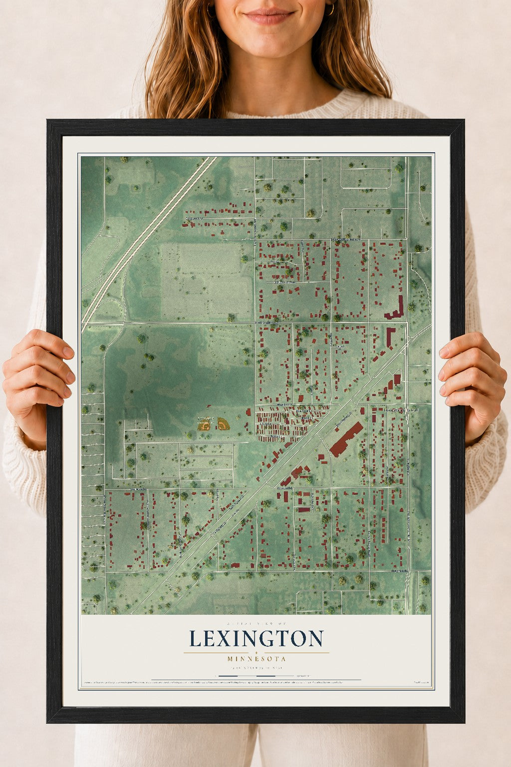 Map of Lexington, Minnesota, 18 x 24 inch print in a black wood frame