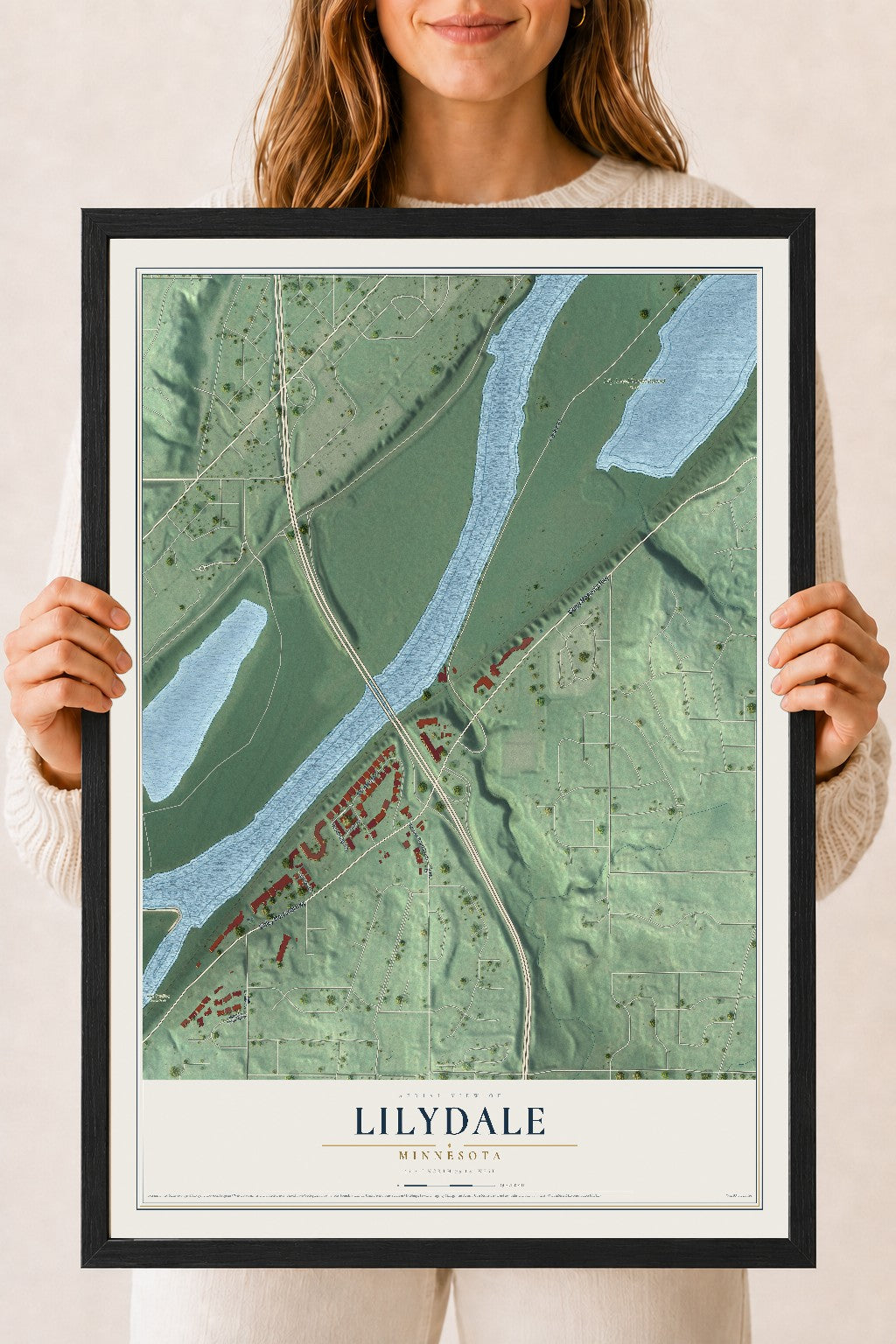 Map of Lilydale, Minnesota, 18 x 24 inch print in a black wood frame