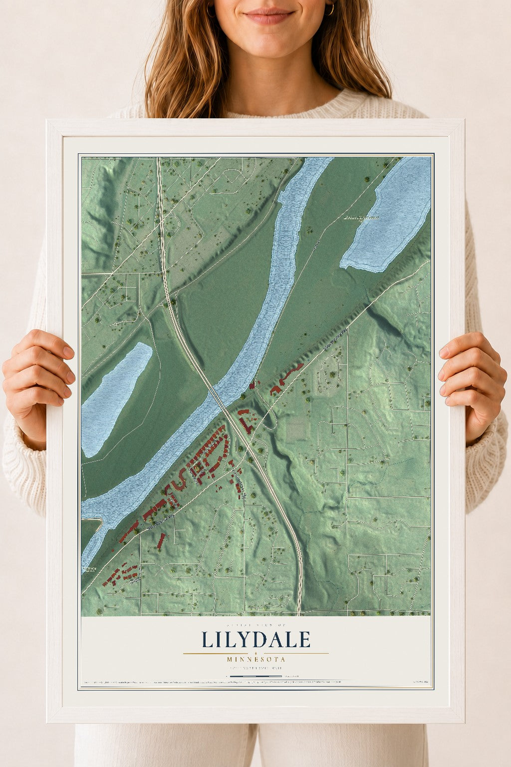 Map of Lilydale, Minnesota, 18 x 24 inch print in a white wood frame