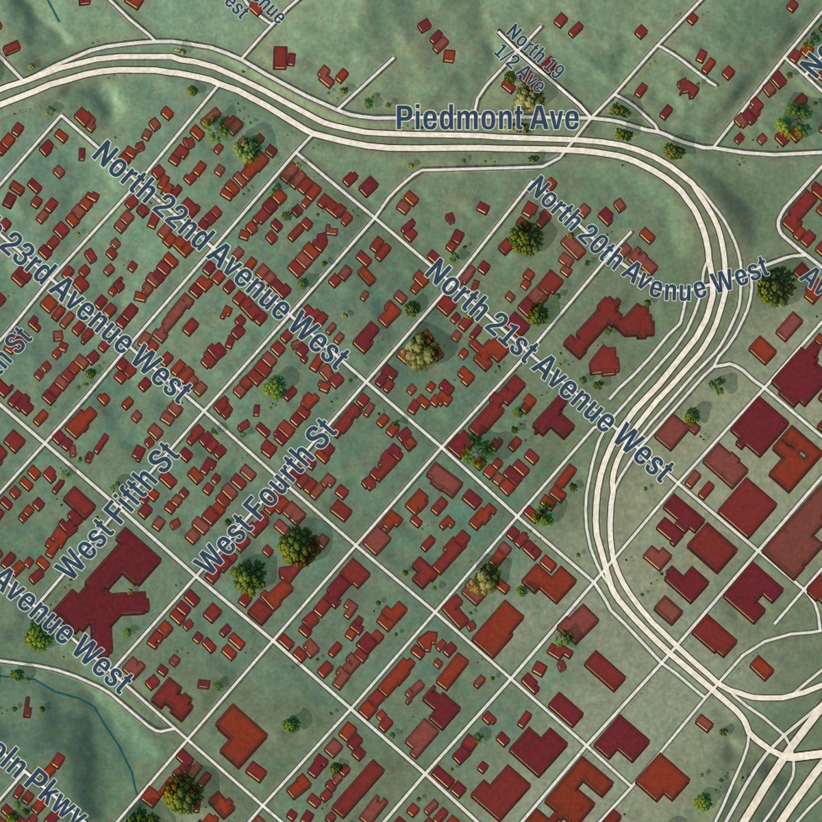 Close-up of the map of Lincoln Park, Minnesota print showing street and building detail