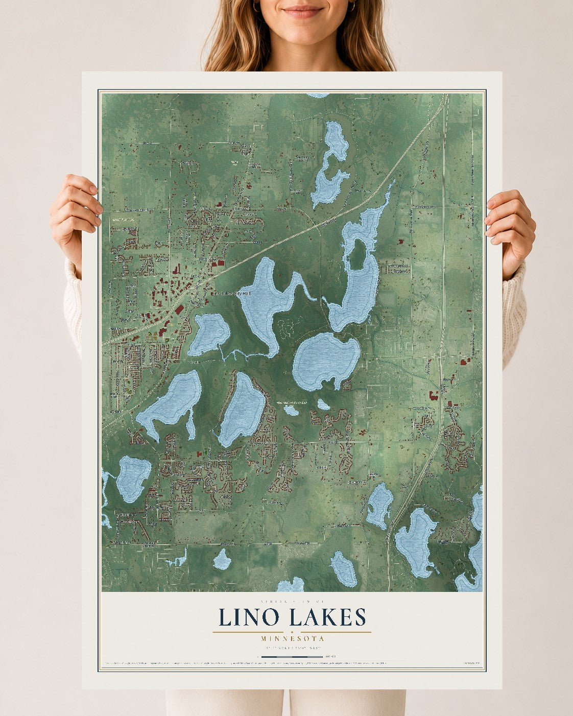 Map of Lino Lakes, Minnesota, 24 x 36 inch unframed archival matte print