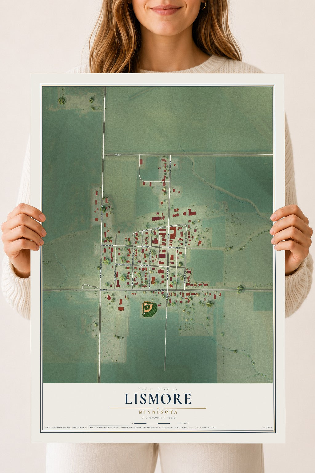 Map of Lismore, Minnesota, 18 x 24 inch unframed archival matte print
