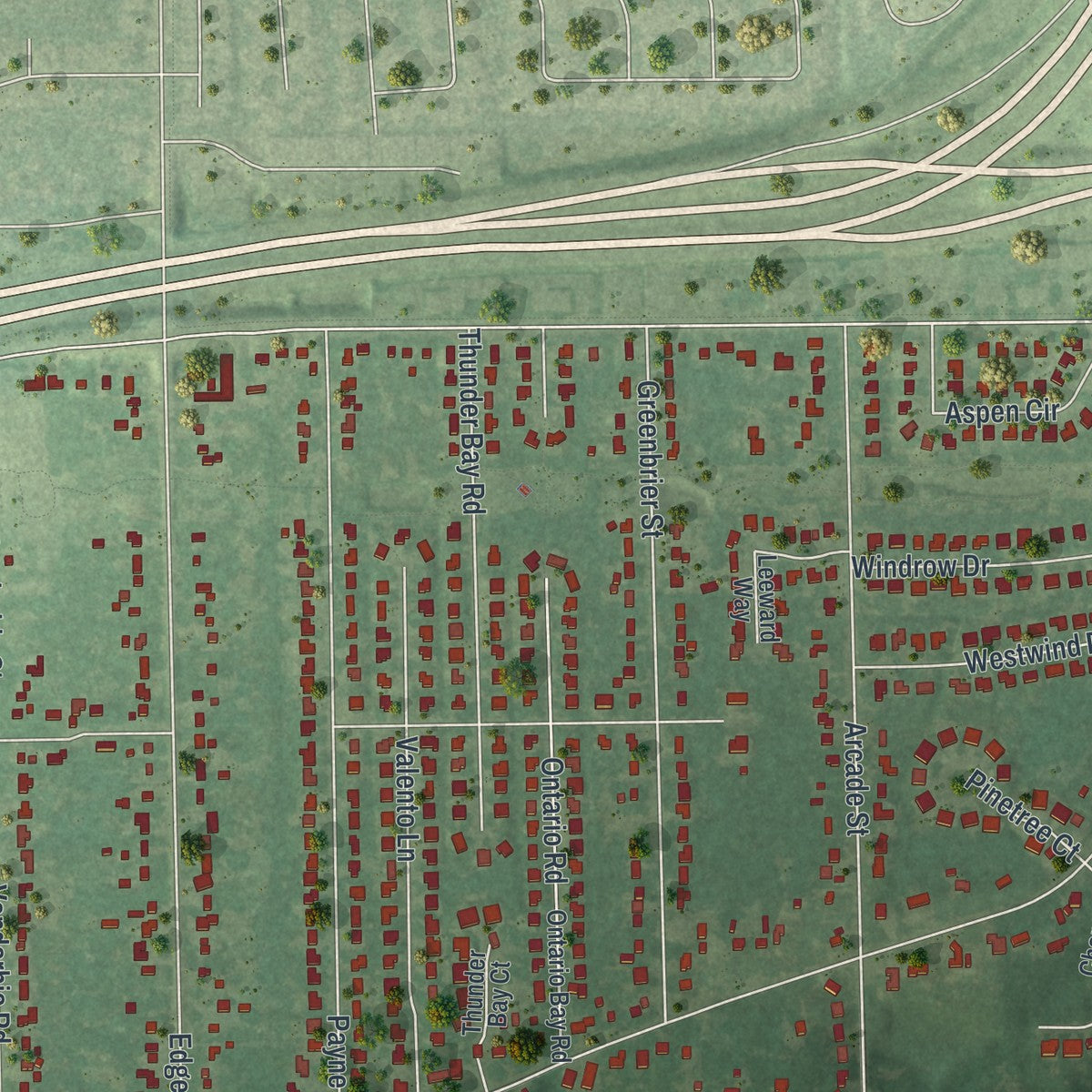 Second close-up of the map of Little Canada, Minnesota print showing more streets and buildings