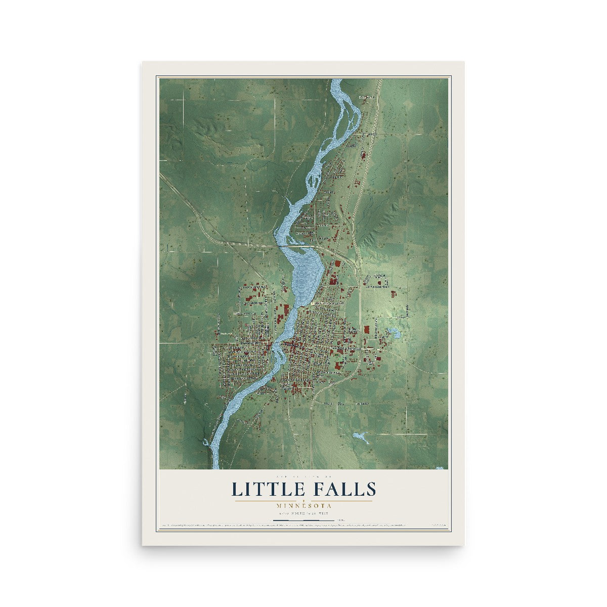 Map of Little Falls, Minnesota, 12 x 18 inch unframed archival matte print