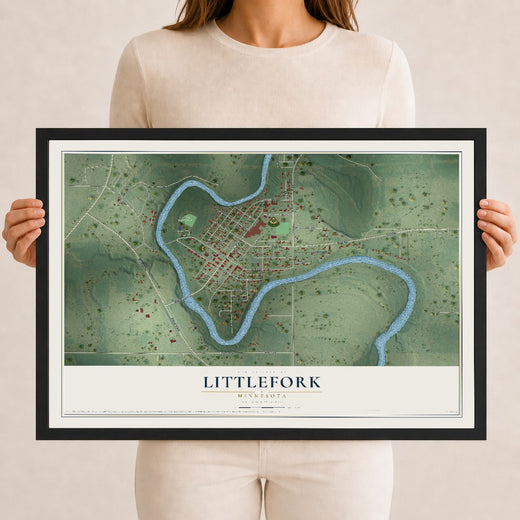 Map of Littlefork, Minnesota, 12 x 18 inch print in a black wood frame