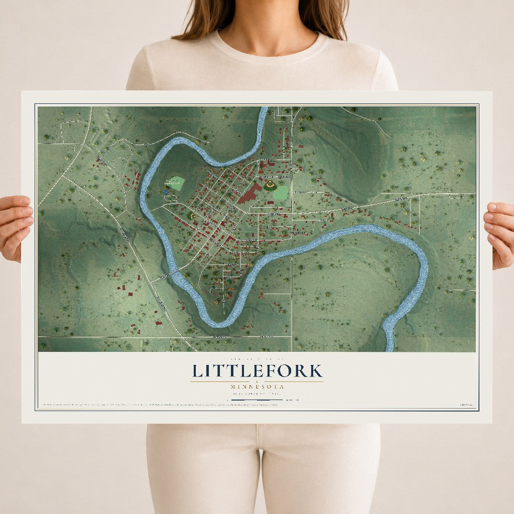 Map of Littlefork, Minnesota, 18 x 24 inch unframed archival matte print