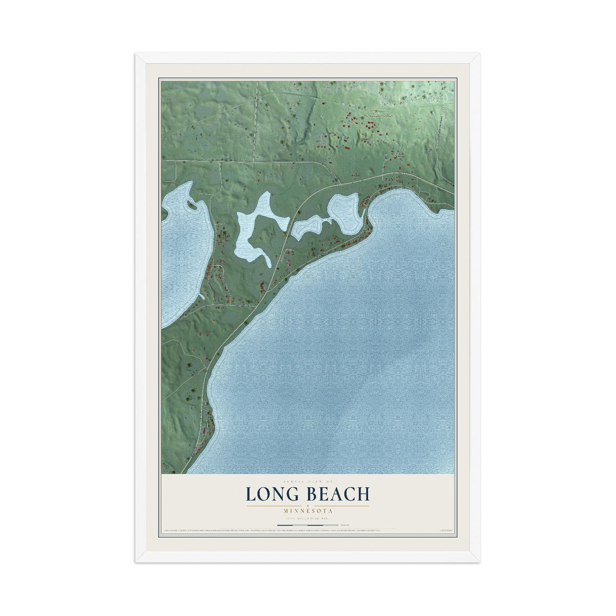 Map of Long Beach, Minnesota, 12 x 18 inch print in a white wood frame