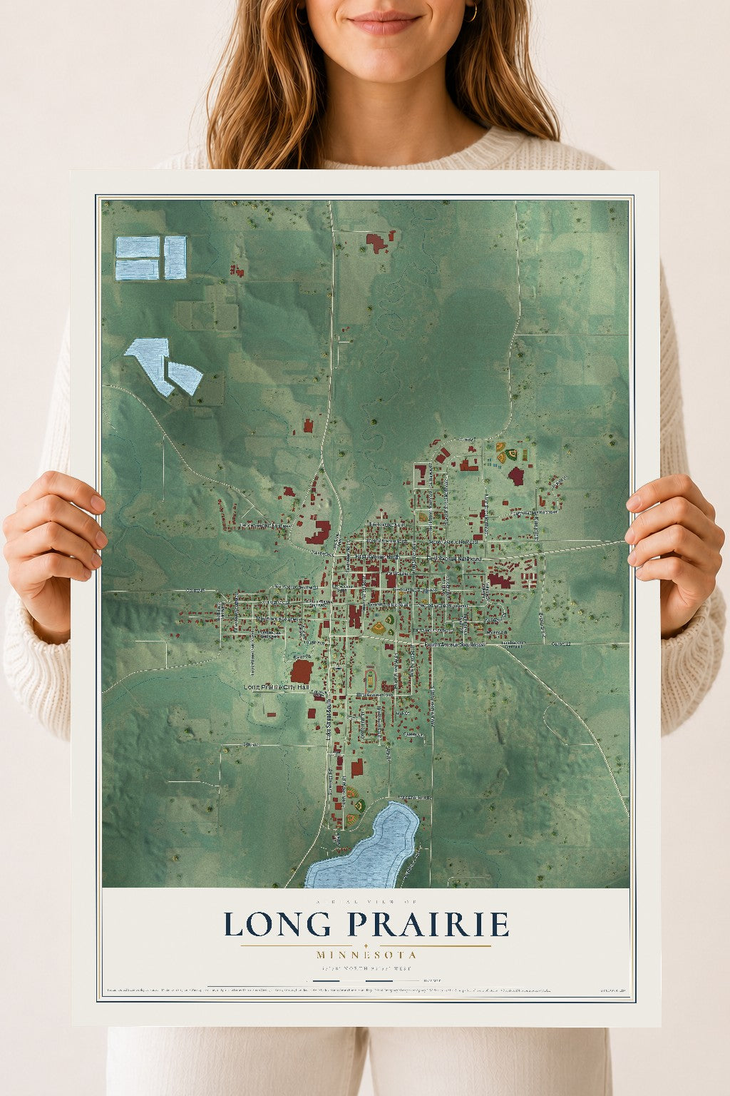 Map of Long Prairie, Minnesota, 18 x 24 inch unframed archival matte print