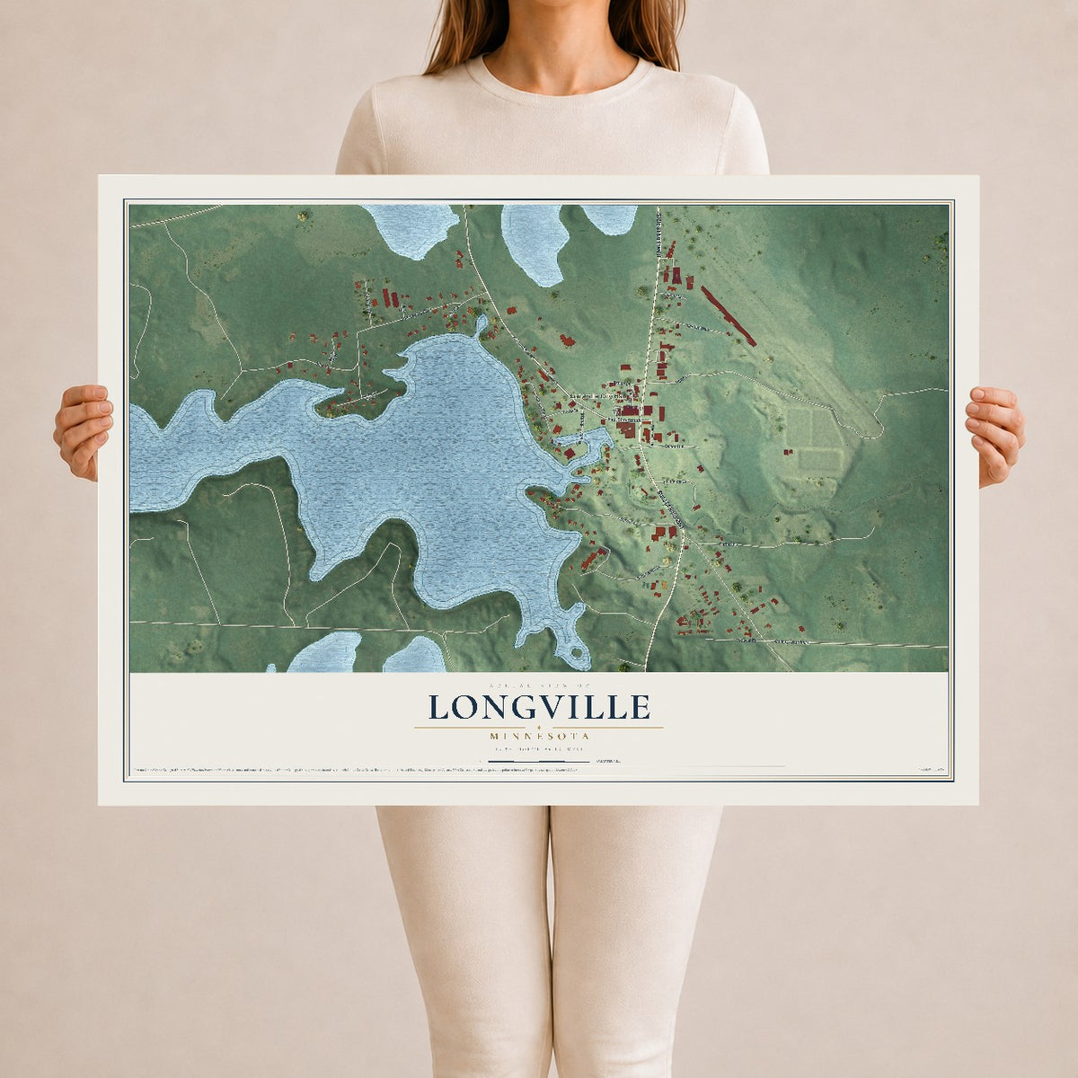 Map of Longville, Minnesota, 24 x 36 inch unframed archival matte print