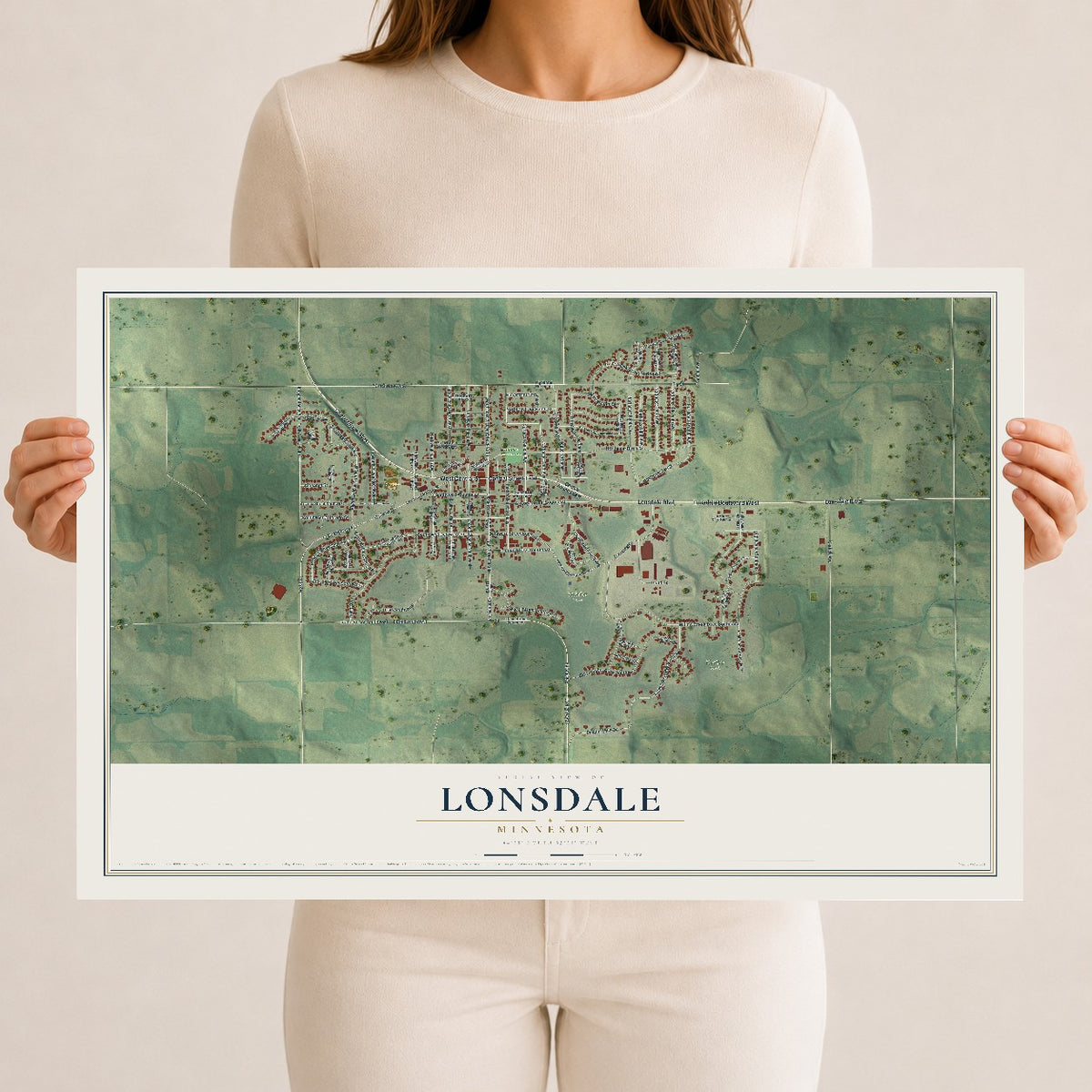 Map of Lonsdale, Minnesota, 12 x 18 inch unframed archival matte print