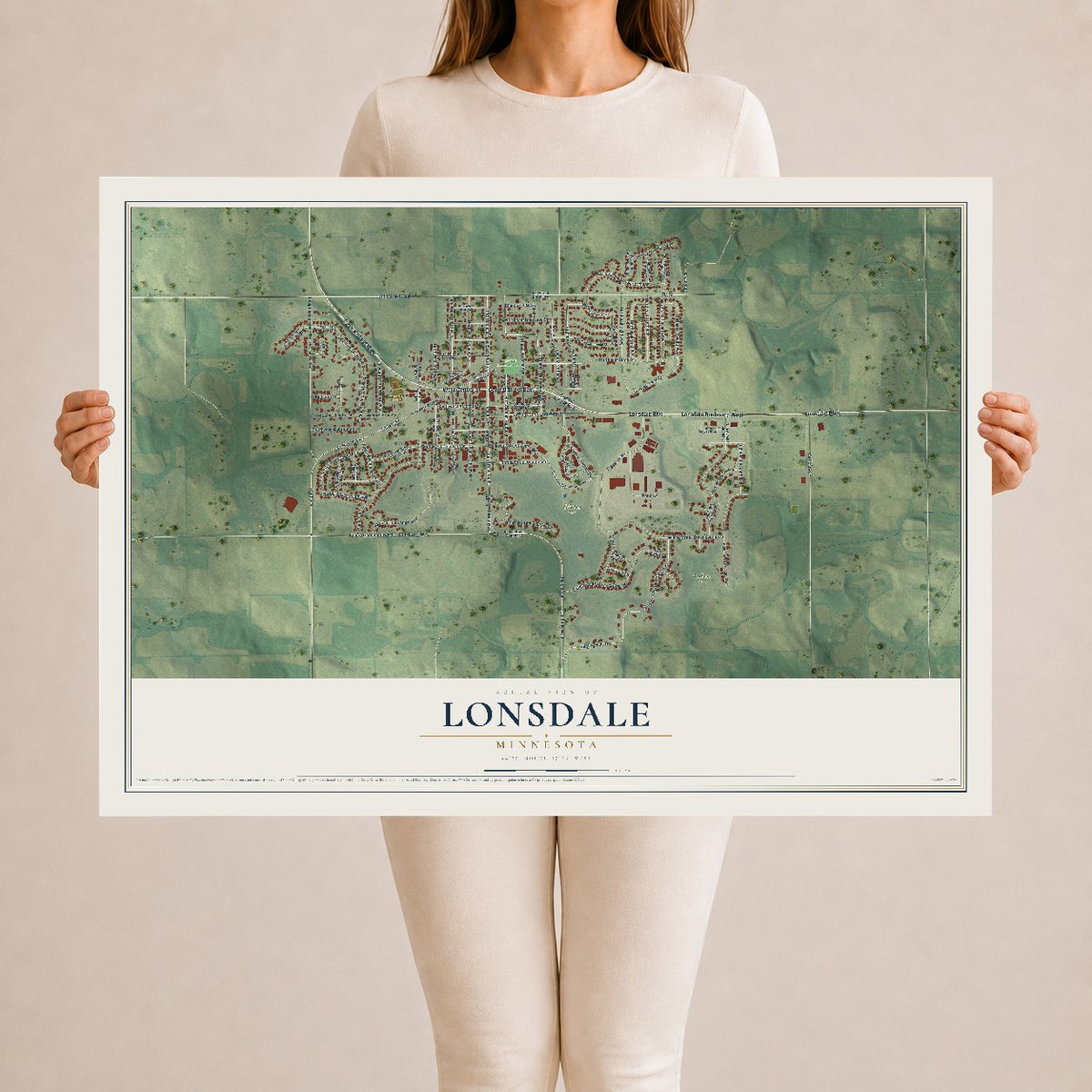 Map of Lonsdale, Minnesota, 24 x 36 inch unframed archival matte print