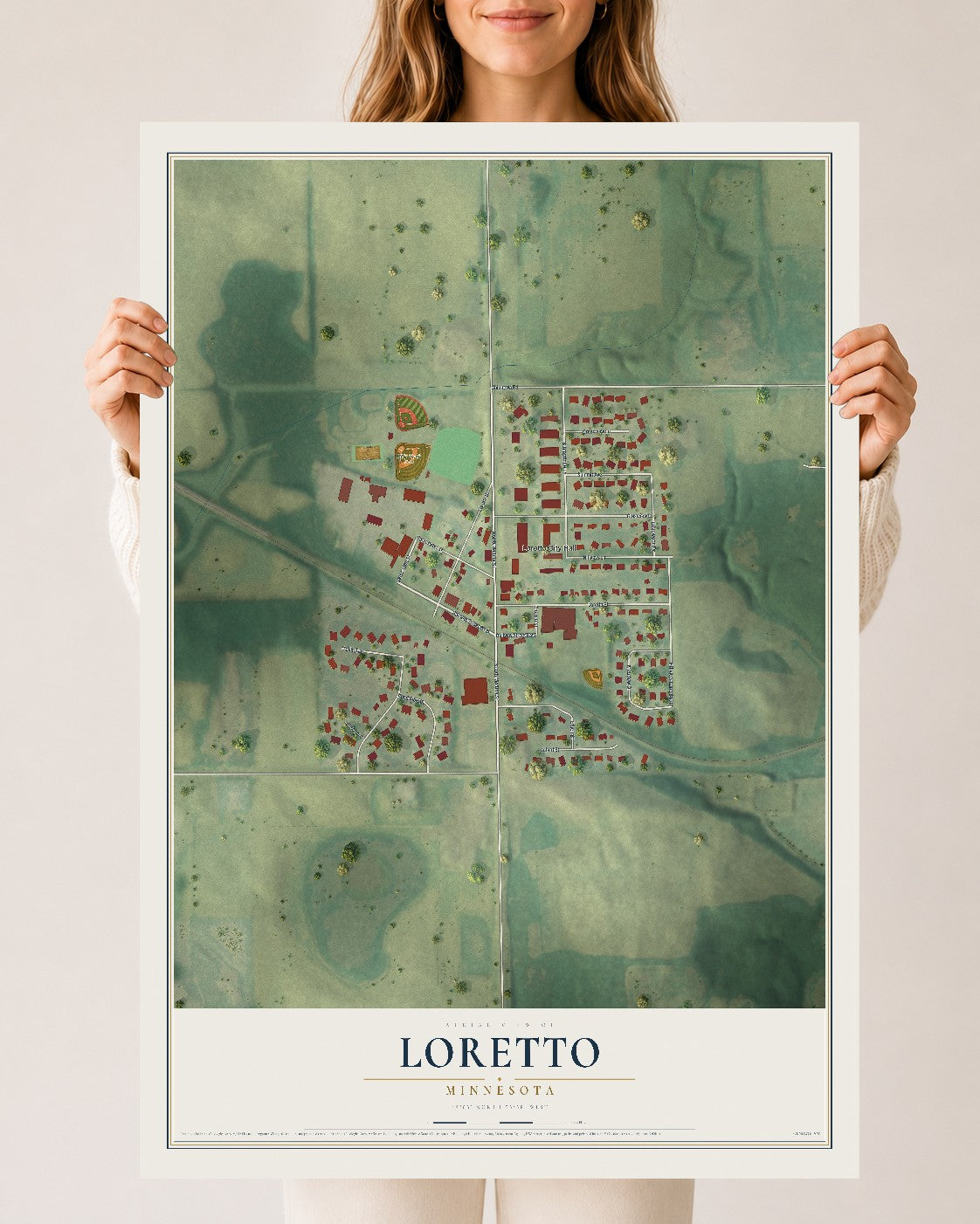 Map of Loretto, Minnesota, 24 x 36 inch unframed archival matte print