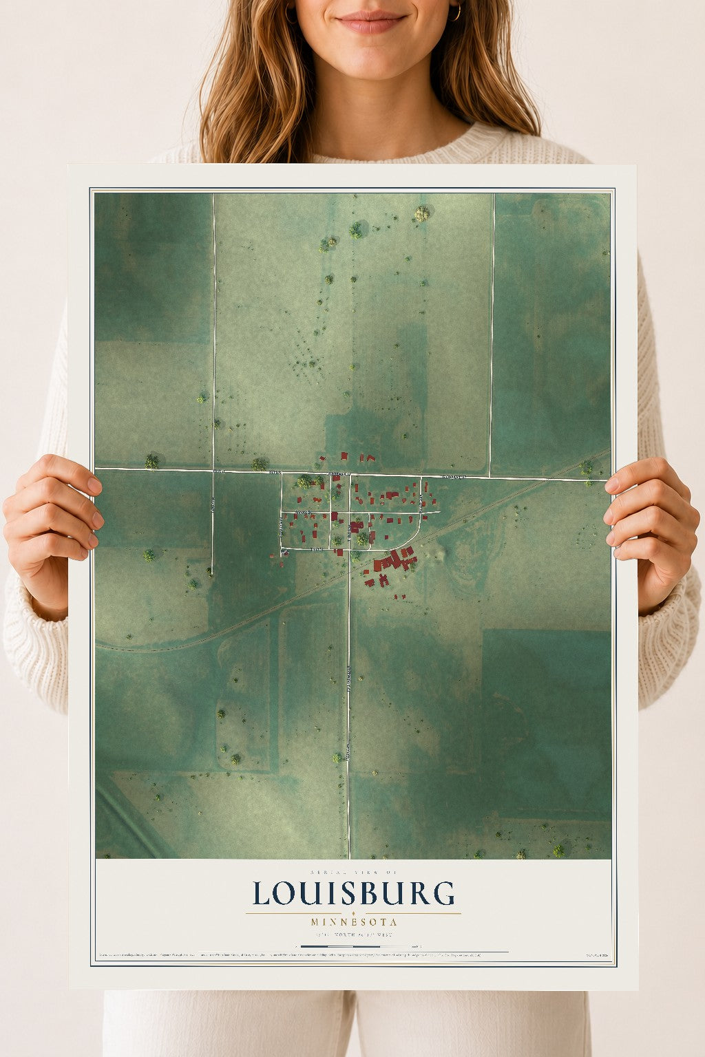 Map of Louisburg, Minnesota, 18 x 24 inch unframed archival matte print