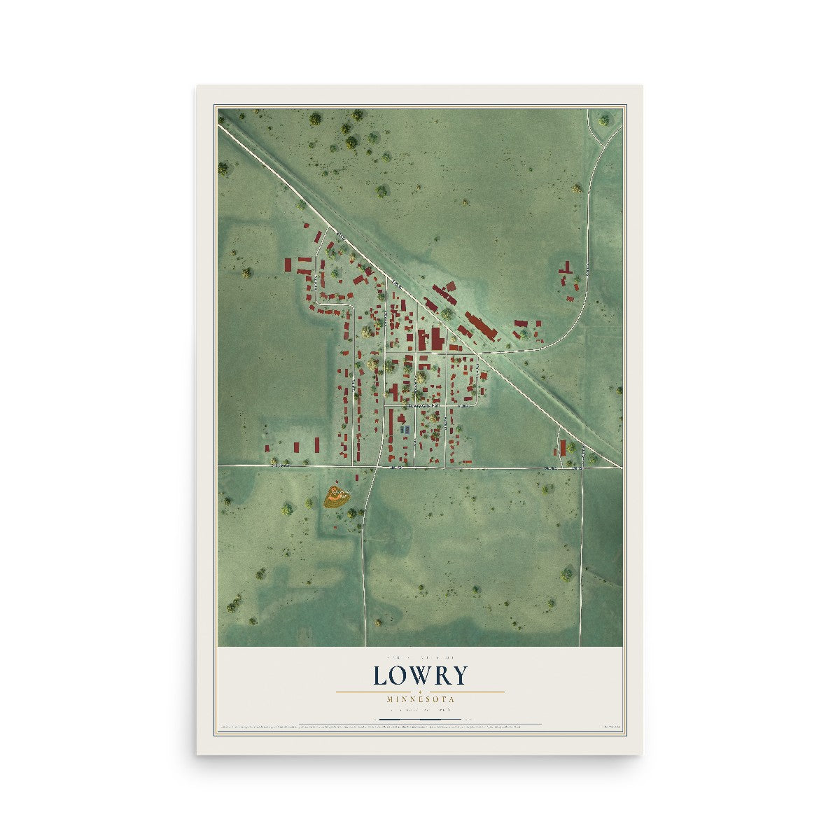 Map of Lowry, Minnesota, 12 x 18 inch unframed archival matte print