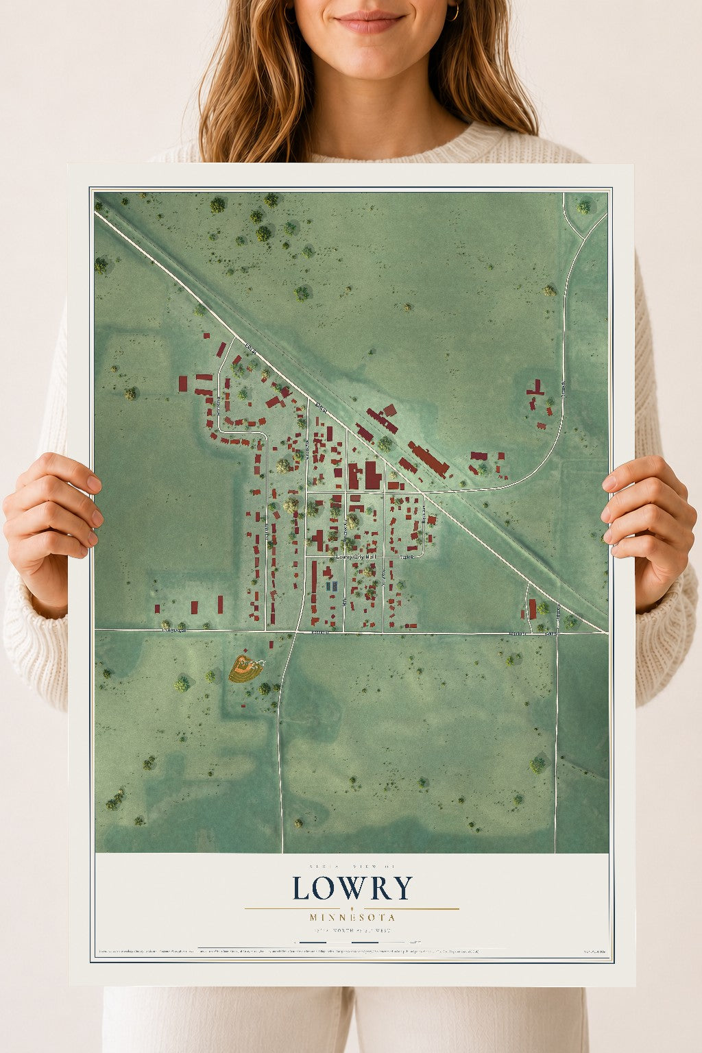 Map of Lowry, Minnesota, 18 x 24 inch unframed archival matte print