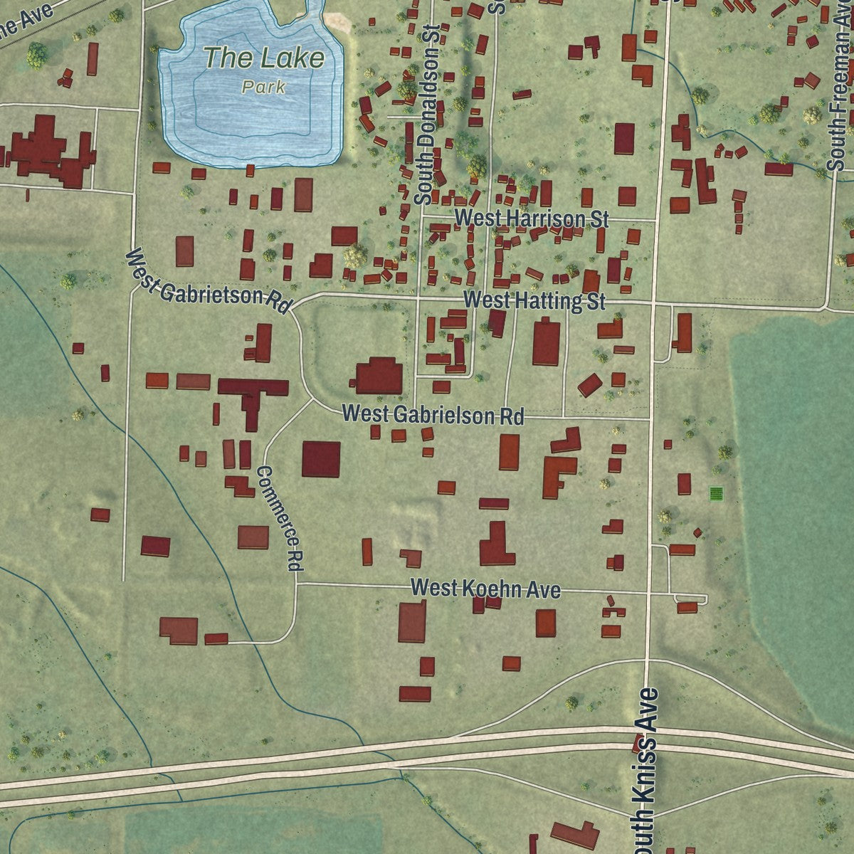Second close-up of the map of Luverne, Minnesota print showing more streets and buildings