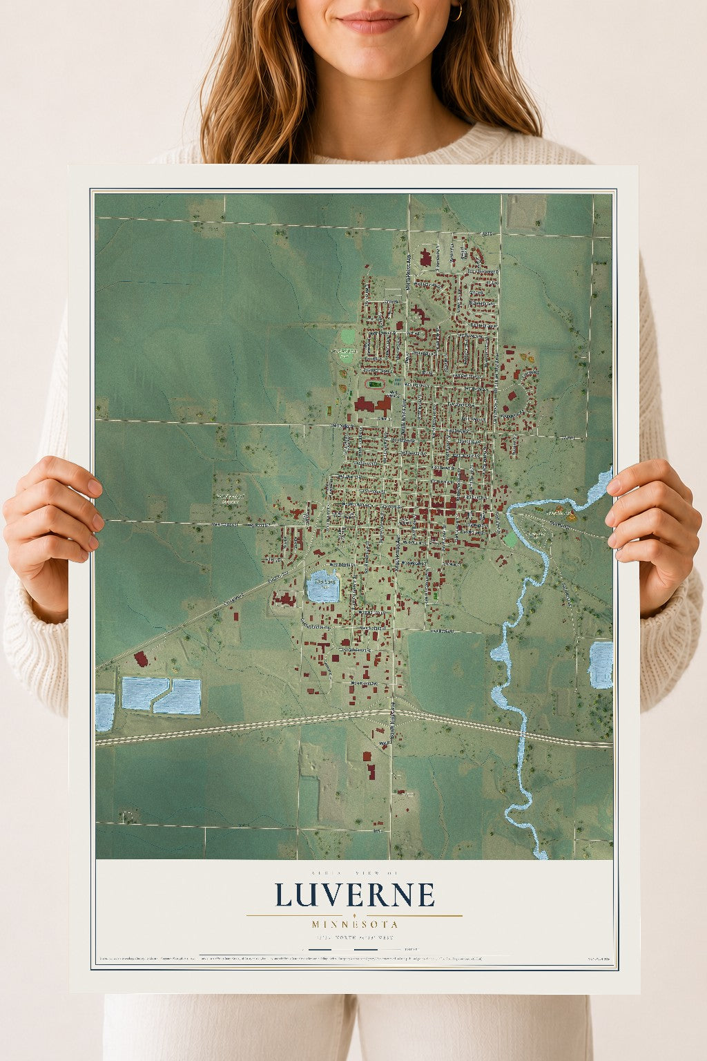 Map of Luverne, Minnesota, 18 x 24 inch unframed archival matte print