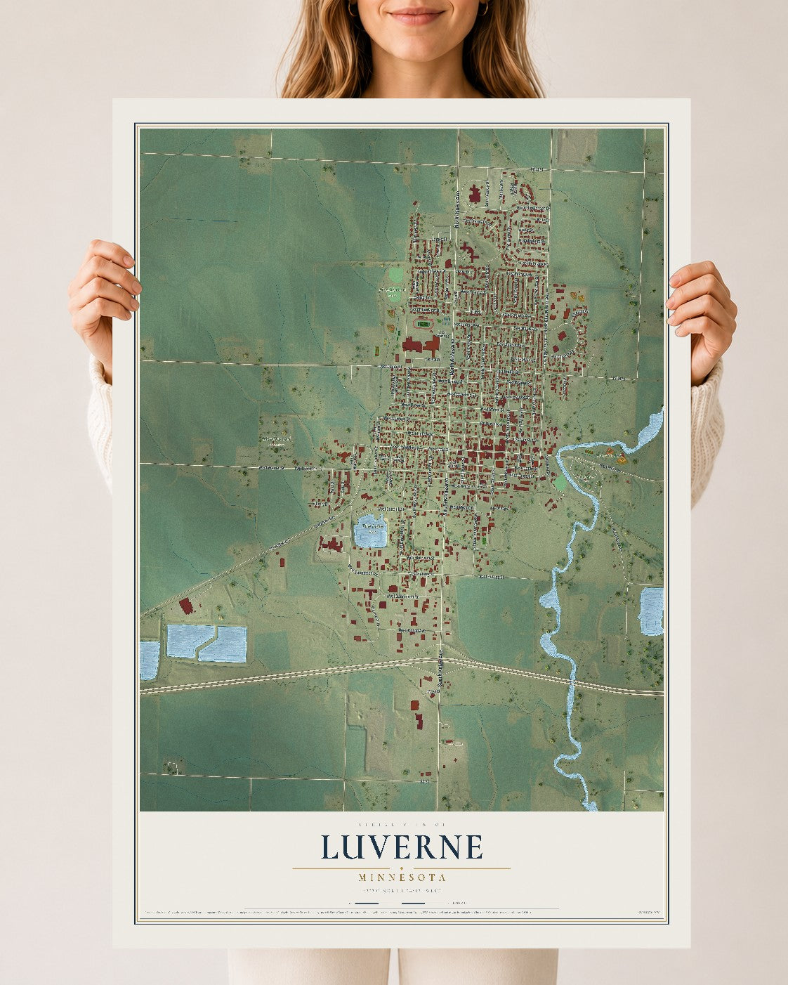 Map of Luverne, Minnesota, 24 x 36 inch unframed archival matte print