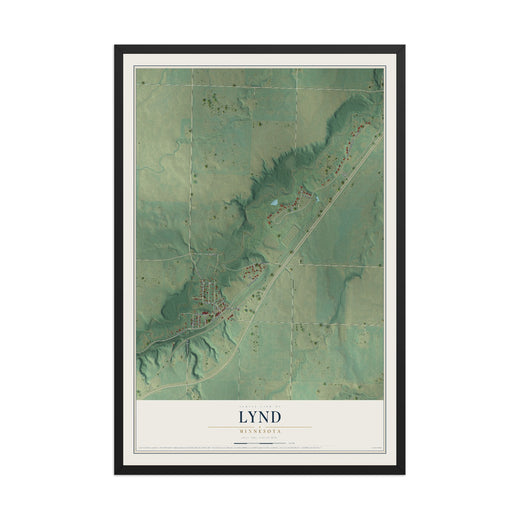 Map of Lynd, Minnesota, 12 x 18 inch print in a black wood frame