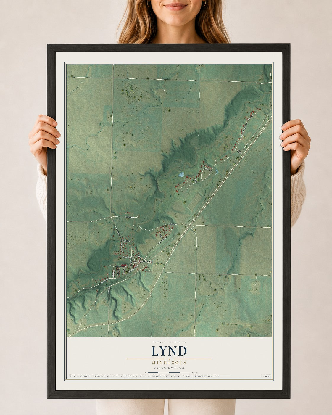 Map of Lynd, Minnesota, 24 x 36 inch print in a black wood frame