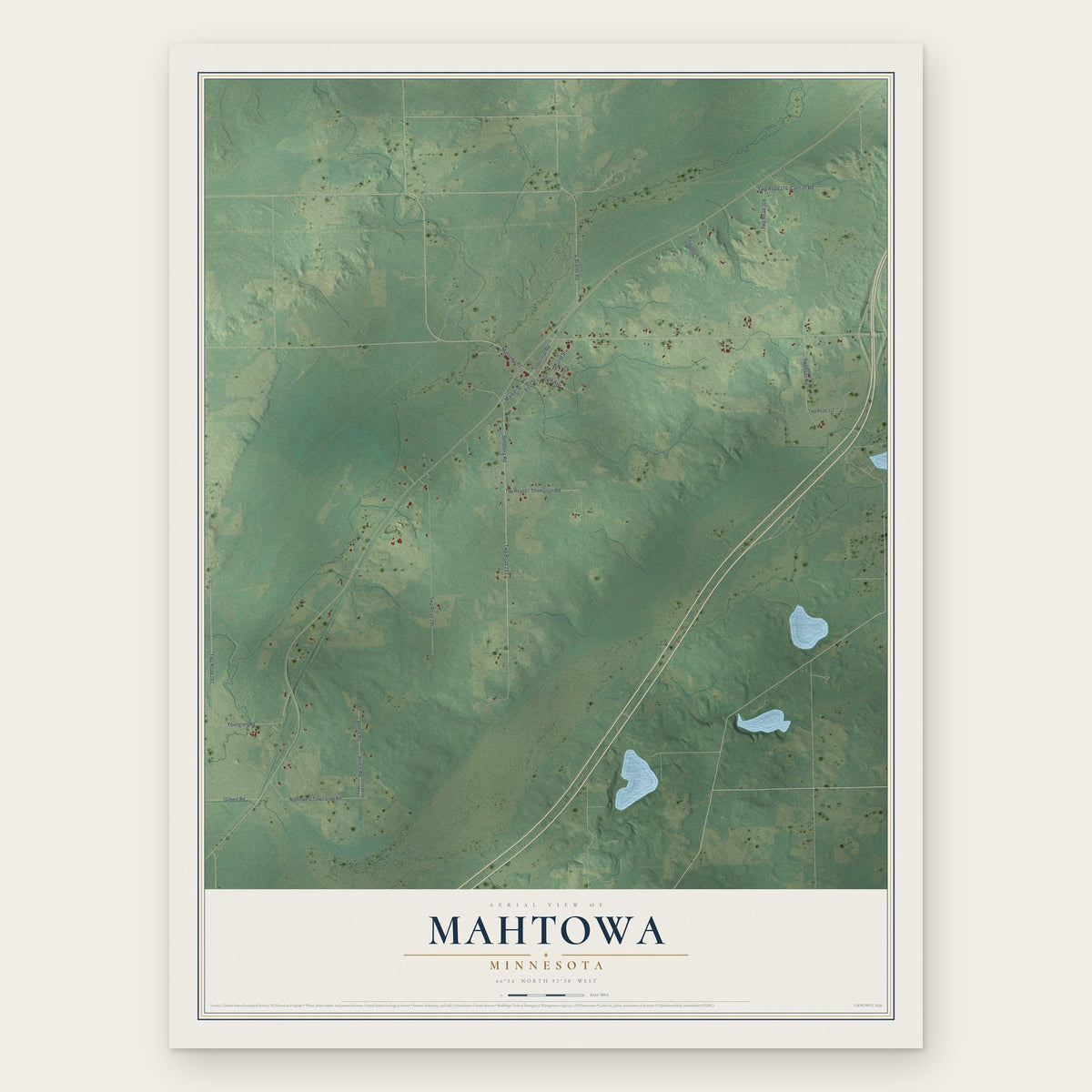 Mahtowa, Minnesota map print, the full design