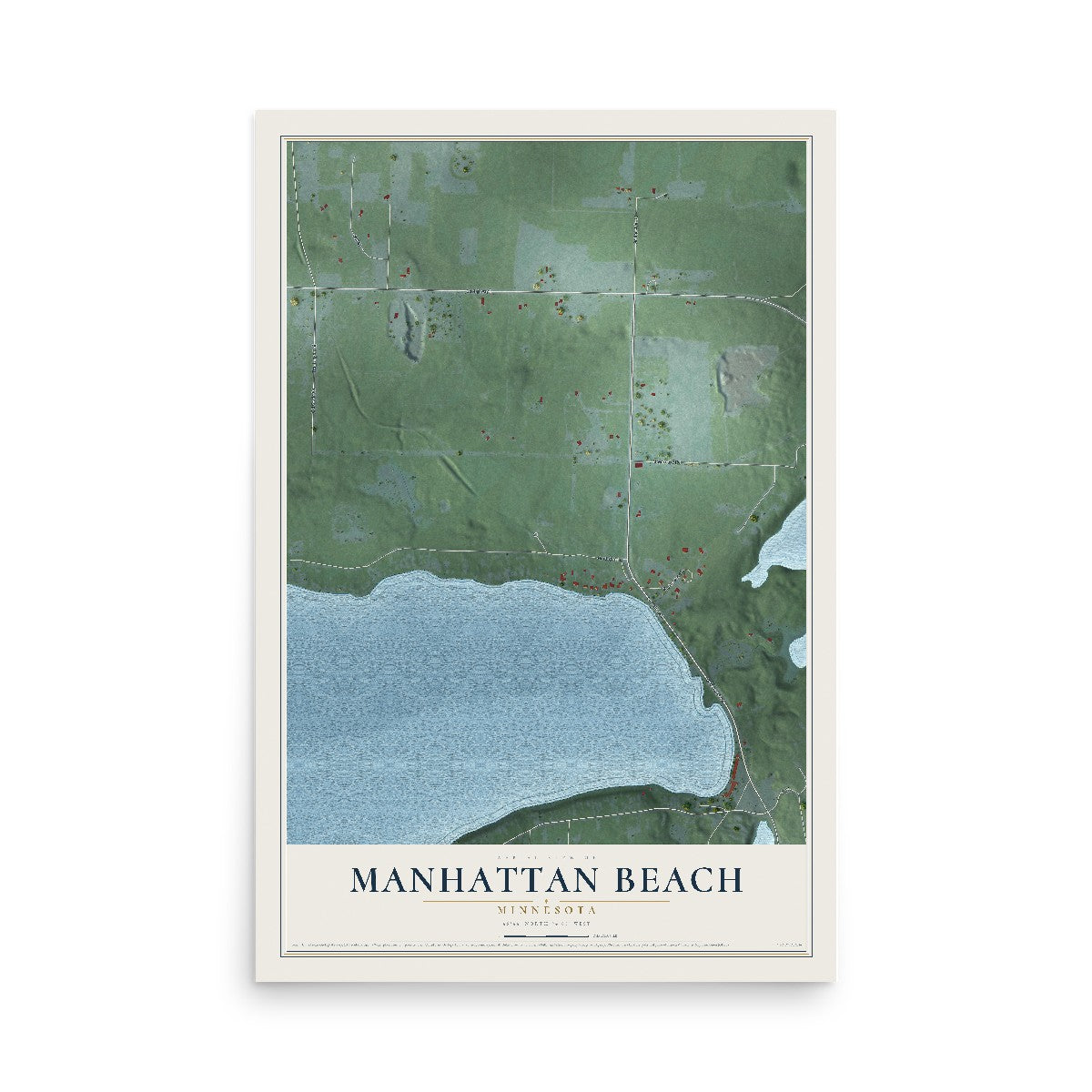 Map of Manhattan Beach, Minnesota, 12 x 18 inch unframed archival matte print