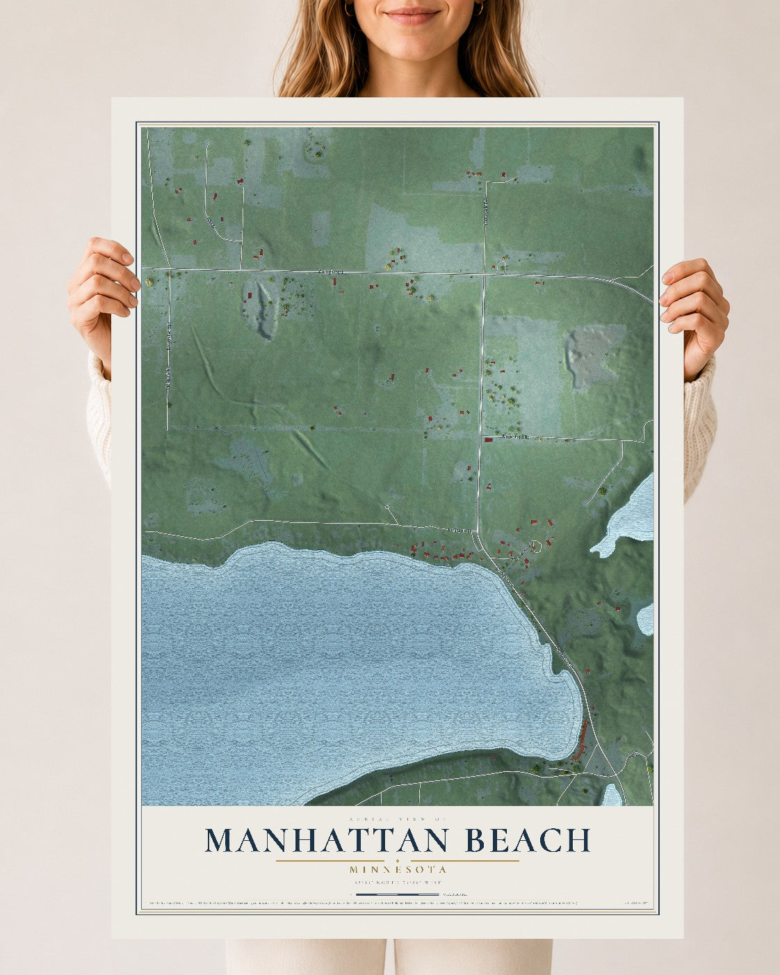 Map of Manhattan Beach, Minnesota, 24 x 36 inch unframed archival matte print