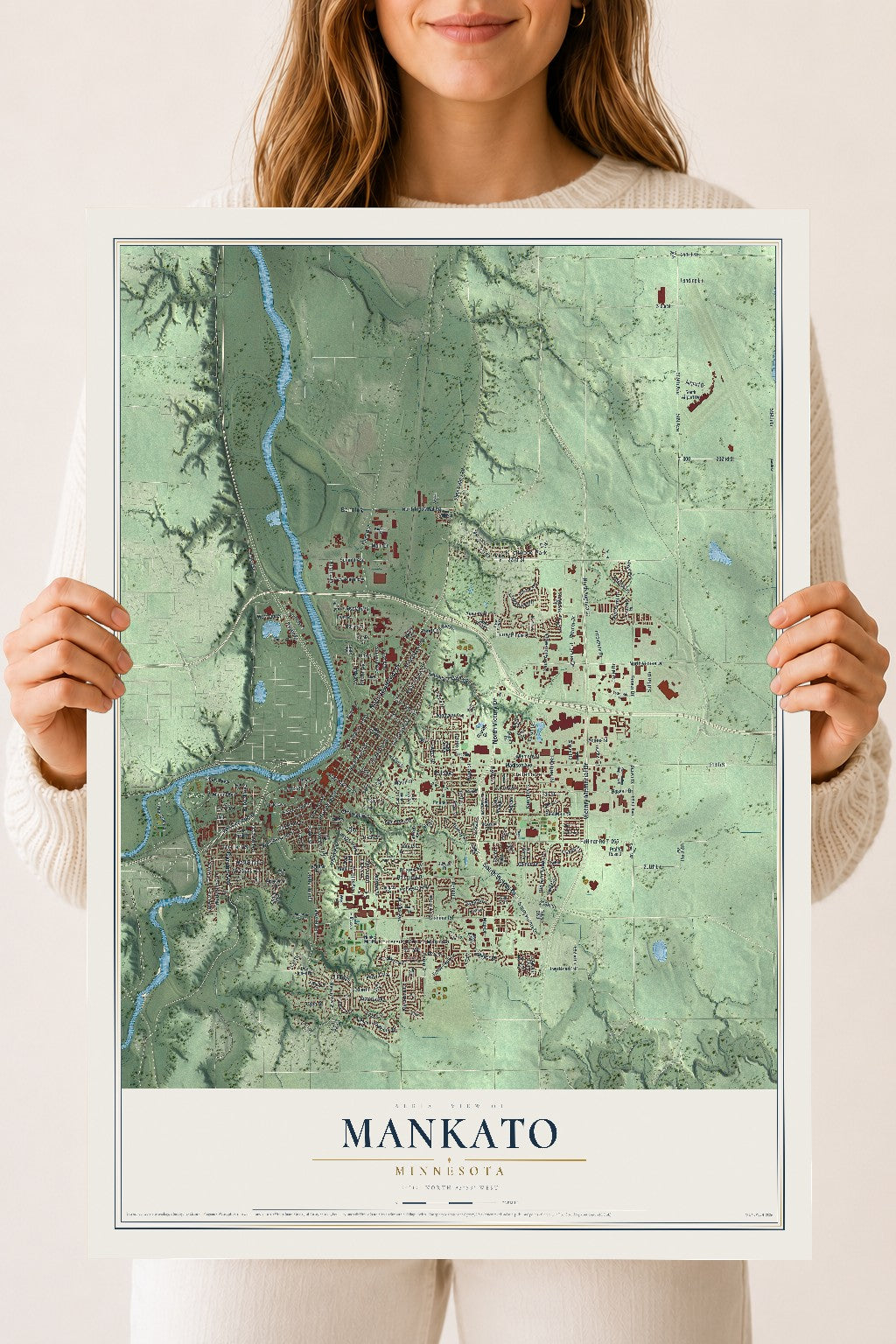 Map of Mankato, Minnesota, 18 x 24 inch unframed archival matte print