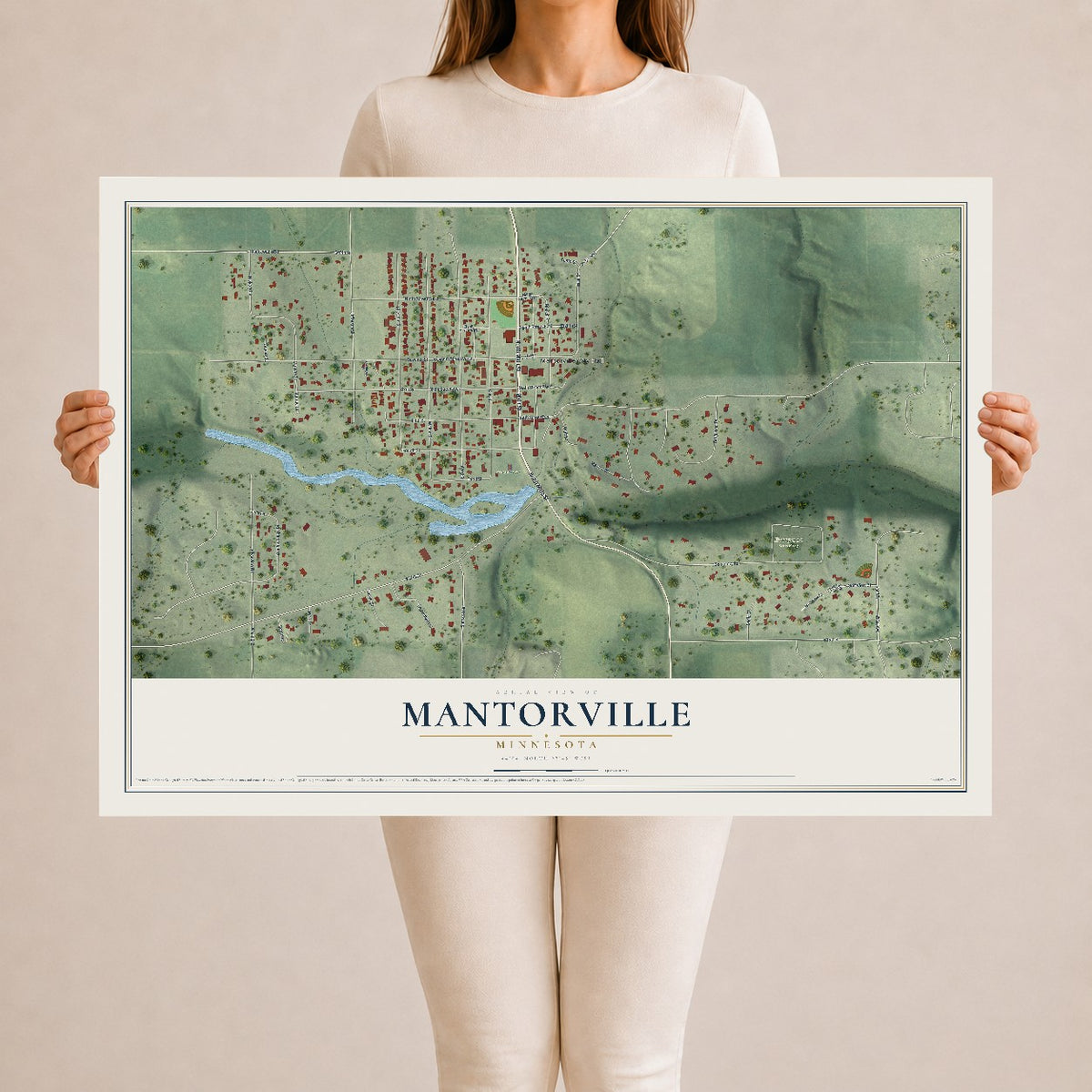 Map of Mantorville, Minnesota, 24 x 36 inch unframed archival matte print