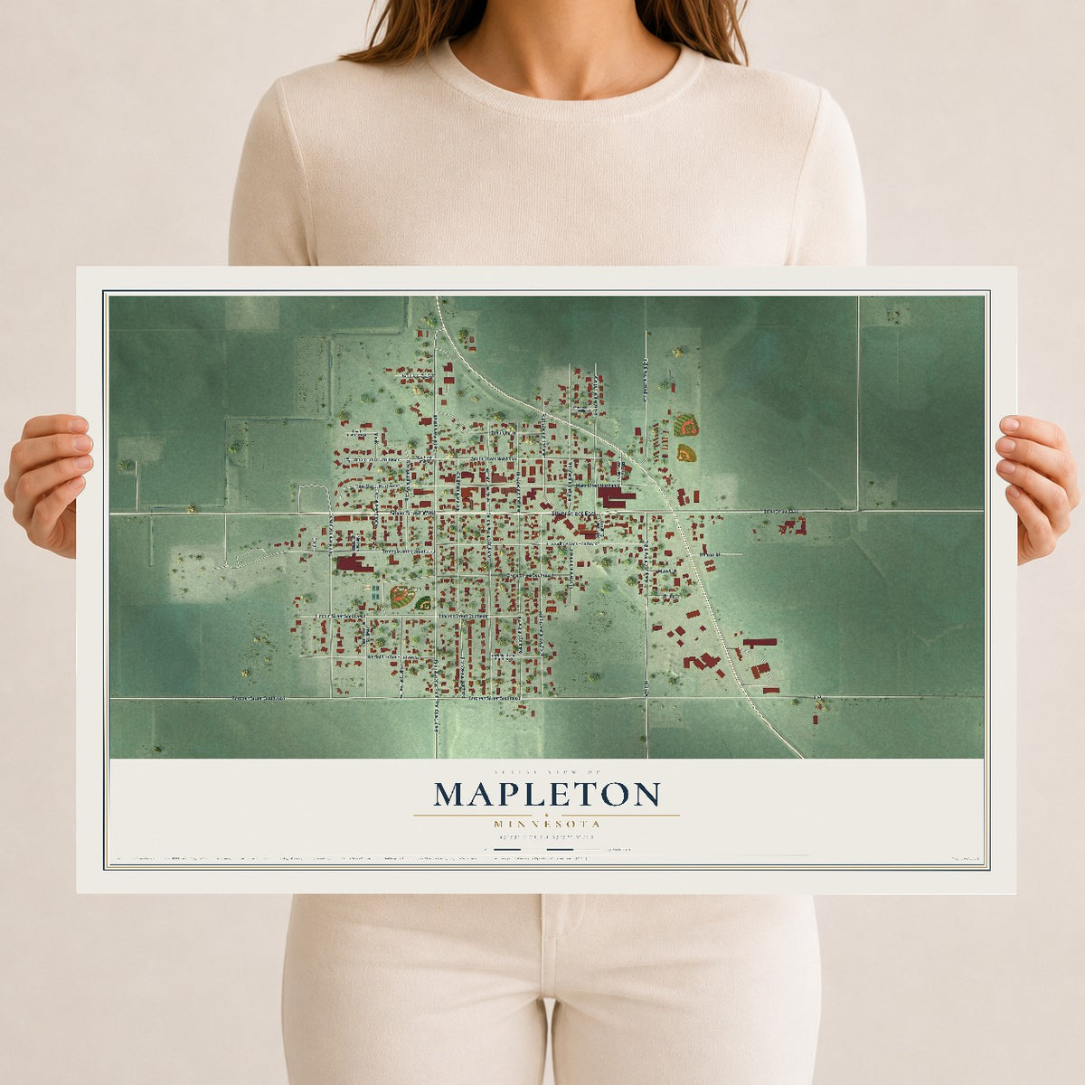 Map of Mapleton, Minnesota, 12 x 18 inch unframed archival matte print