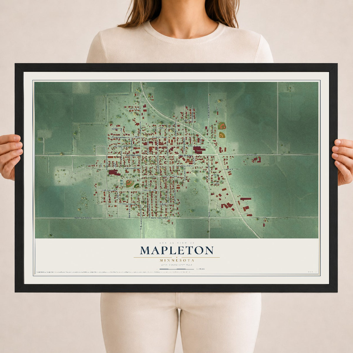 Map of Mapleton, Minnesota, 18 x 24 inch print in a black wood frame