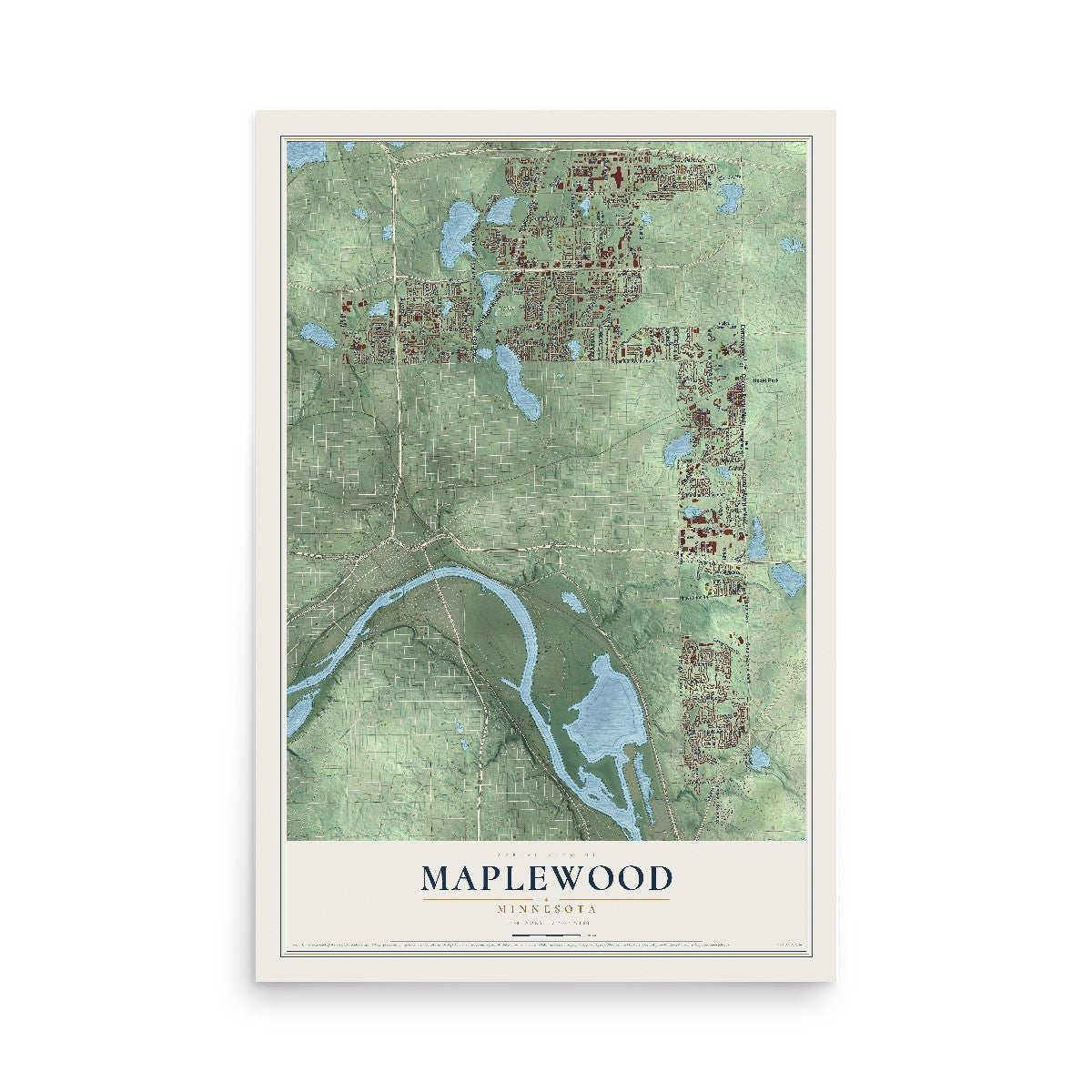 Map of Maplewood, Minnesota, 12 x 18 inch unframed archival matte print