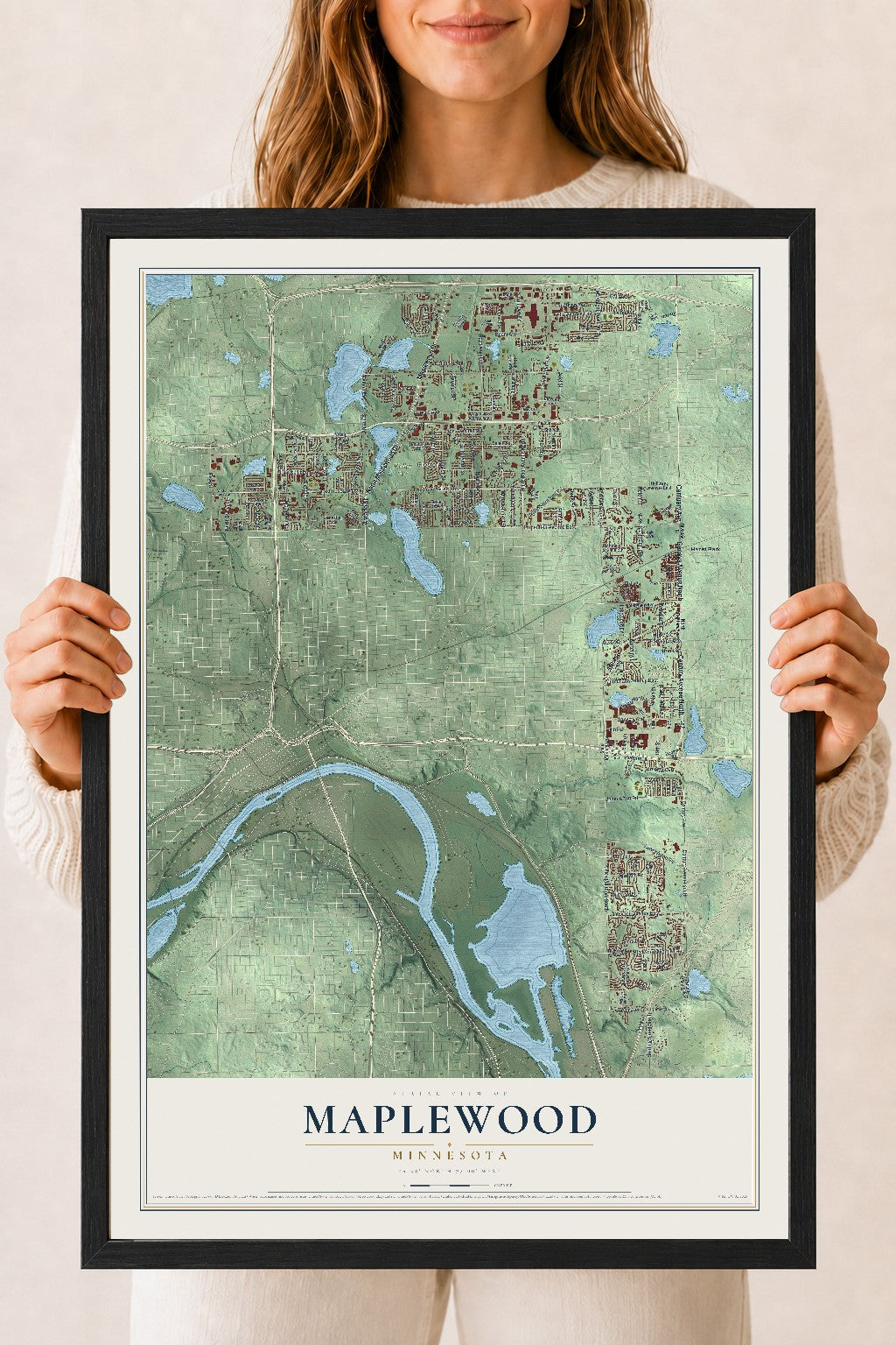 Map of Maplewood, Minnesota, 18 x 24 inch print in a black wood frame
