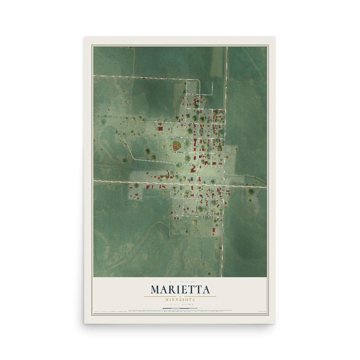 Map of Marietta, Minnesota, 12 x 18 inch unframed archival matte print