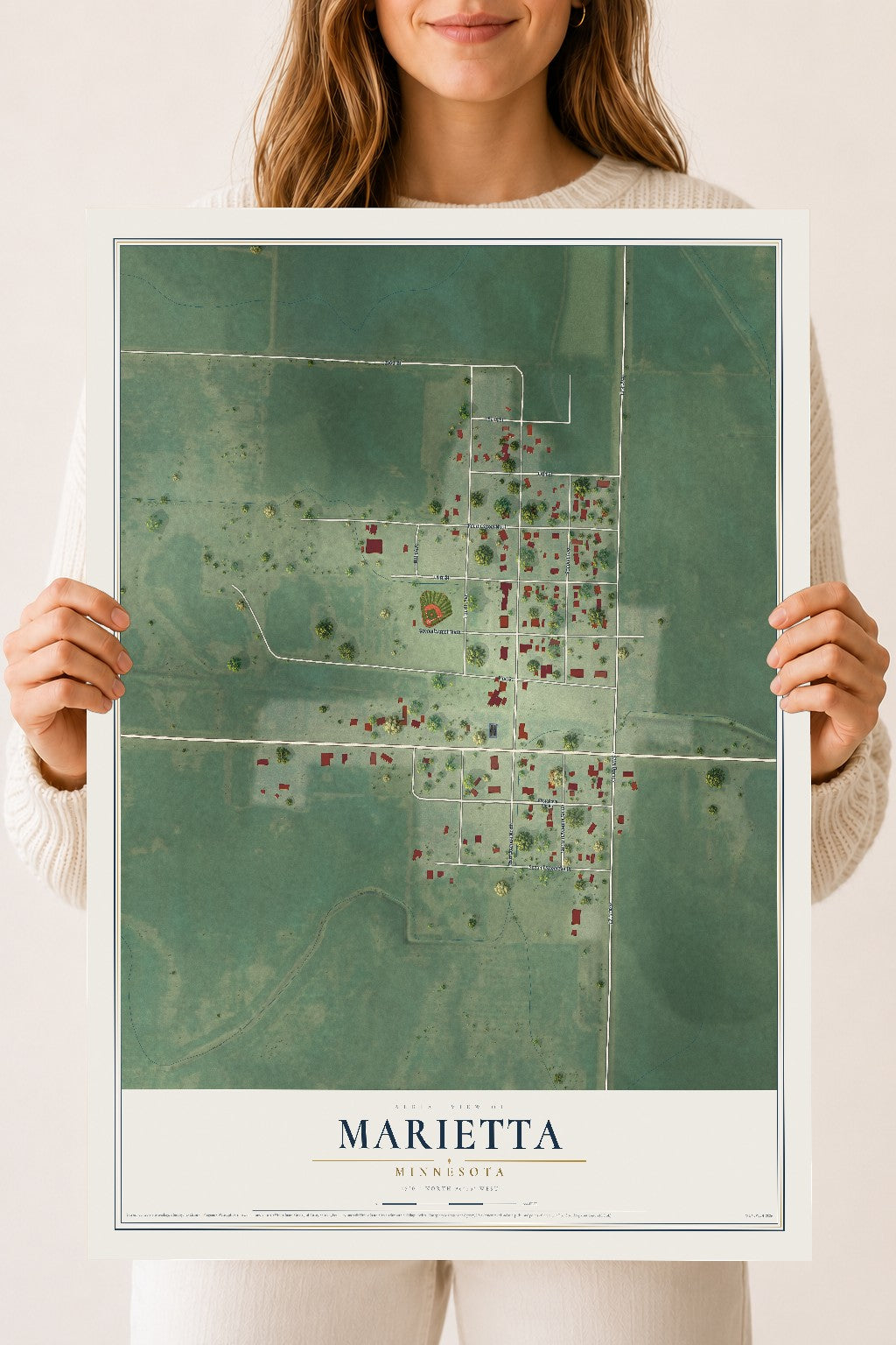 Map of Marietta, Minnesota, 18 x 24 inch unframed archival matte print