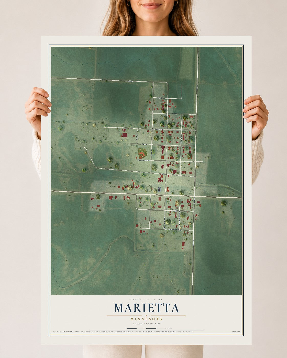 Map of Marietta, Minnesota, 24 x 36 inch unframed archival matte print
