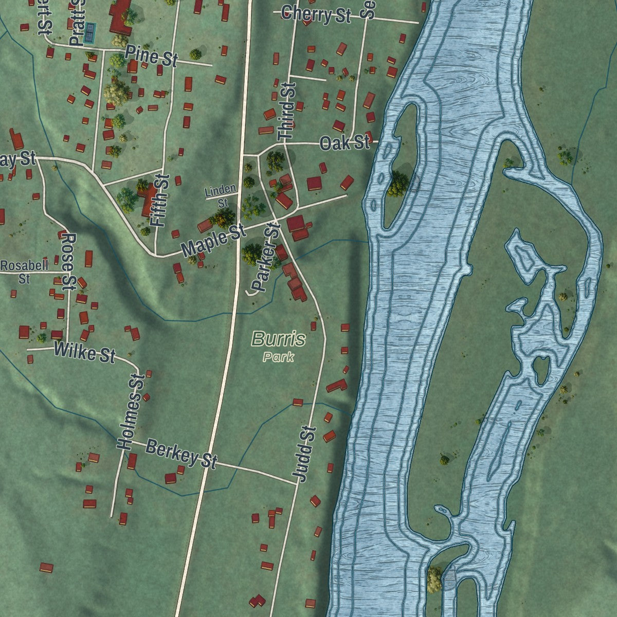 Close-up of the map of Marine on St. Croix, Minnesota print showing street and building detail