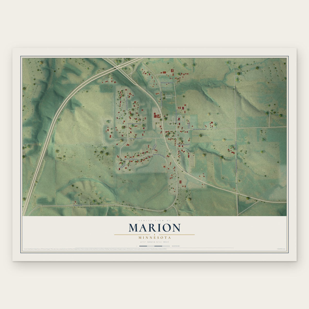 Marion, Minnesota map print, the full design