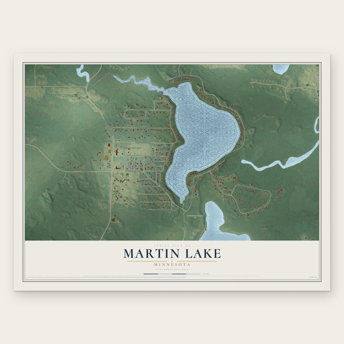 Martin Lake, Minnesota map print, the full design