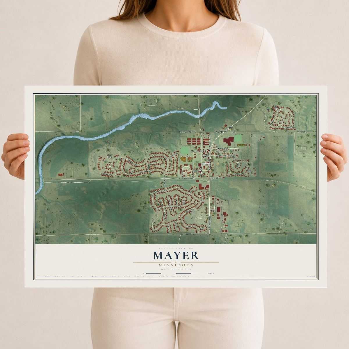 Map of Mayer, Minnesota, 12 x 18 inch unframed archival matte print
