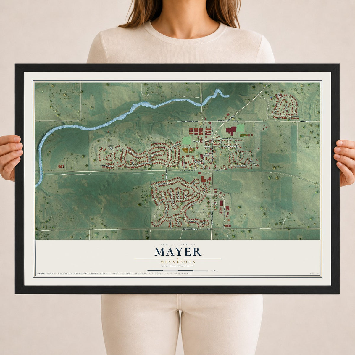Map of Mayer, Minnesota, 18 x 24 inch print in a black wood frame