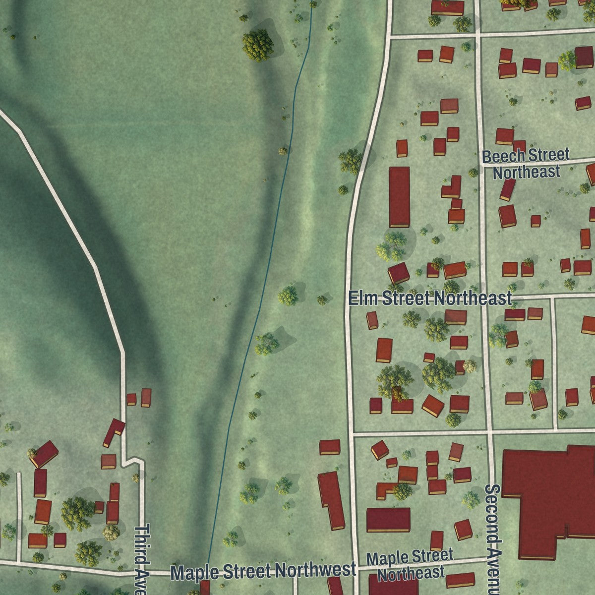 Second close-up of the map of Mazeppa, Minnesota print showing more streets and buildings