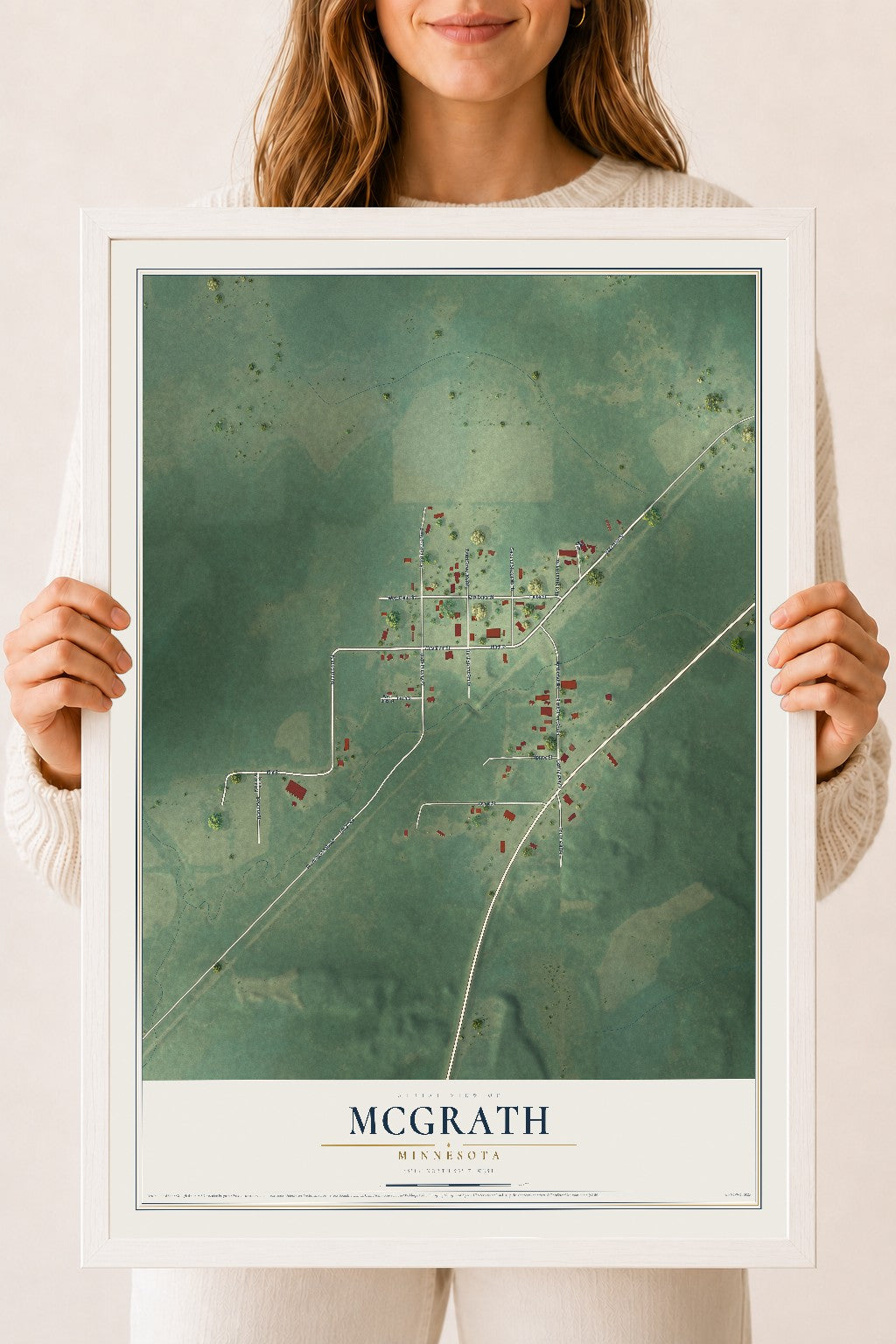 Map of McGrath, Minnesota, 18 x 24 inch print in a white wood frame