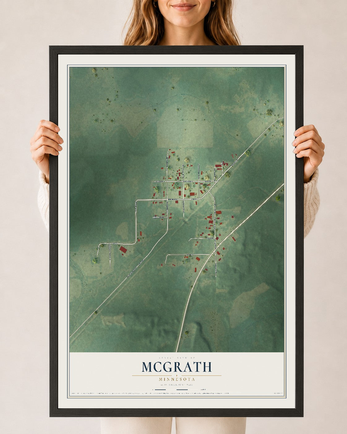 Map of McGrath, Minnesota, 24 x 36 inch print in a black wood frame