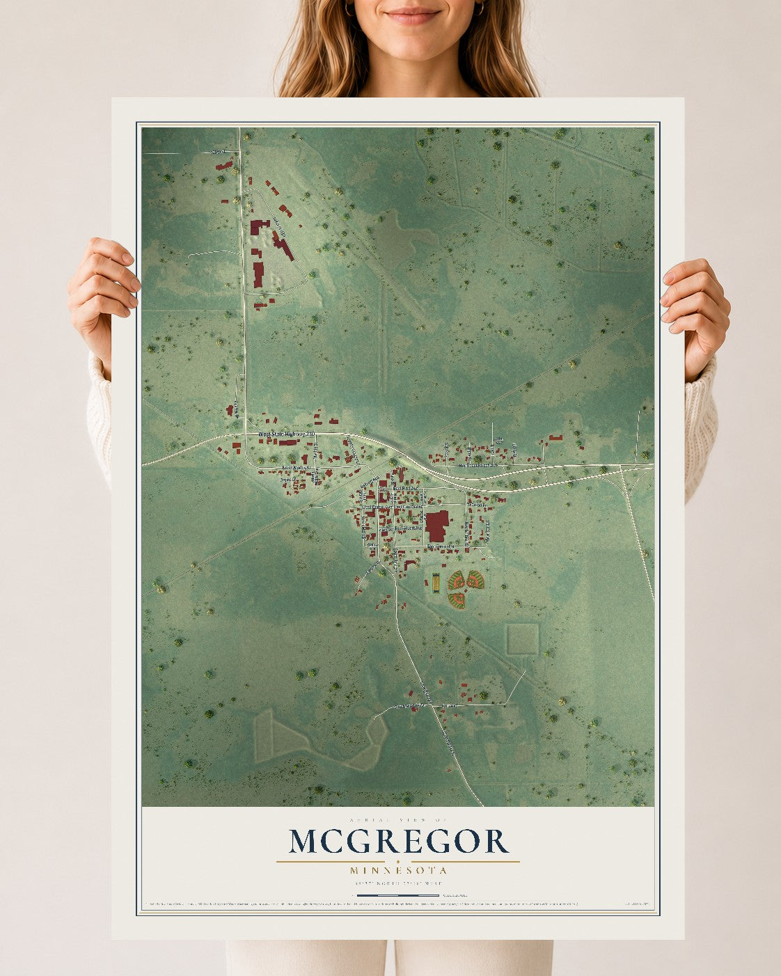Map of McGregor, Minnesota, 24 x 36 inch unframed archival matte print
